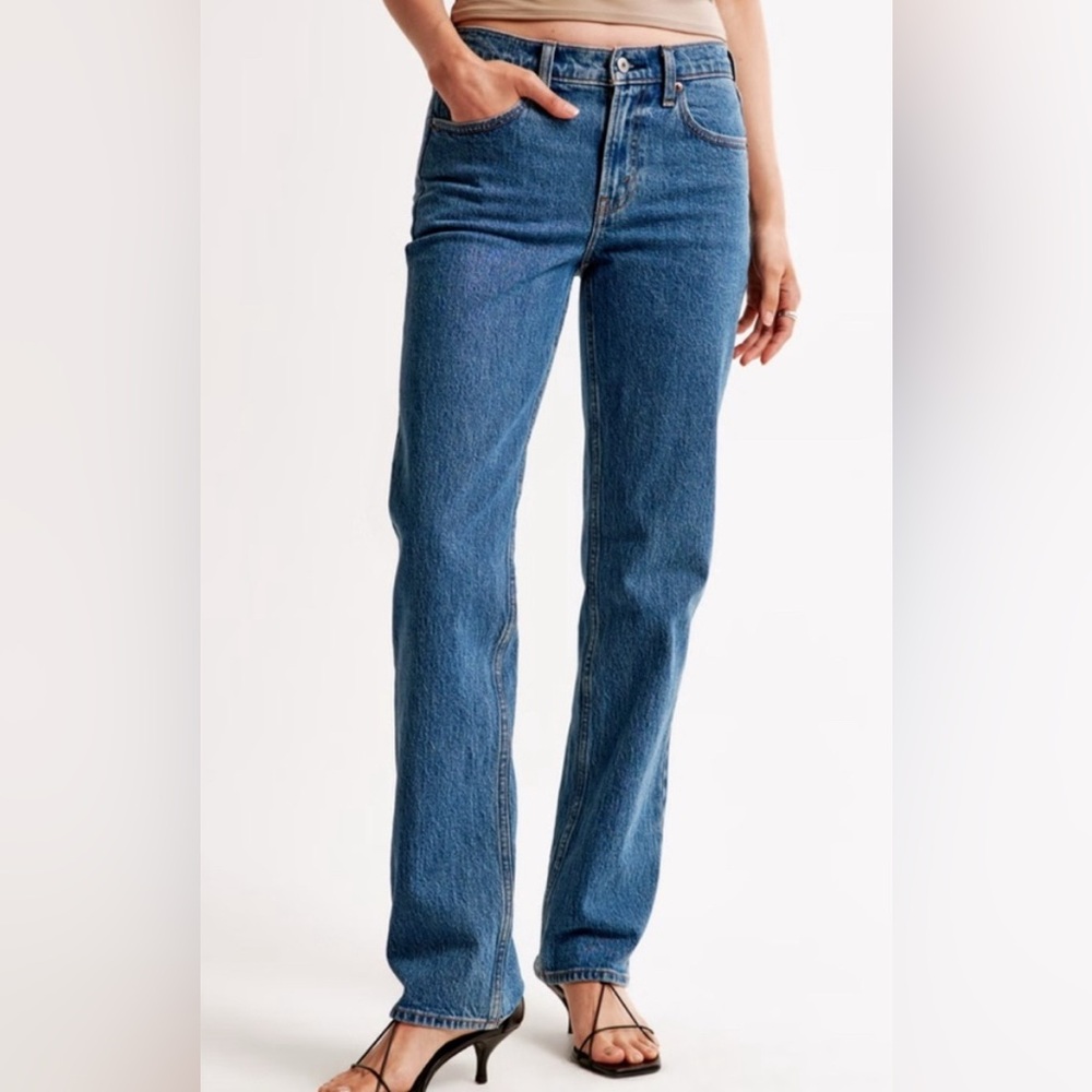 NWT abercrombie & fitch the 90s straight mid rise jeans size 27 4 L denim blue